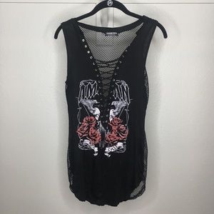 FASHION NOVA sexy lace up fishnet tank, NWOT